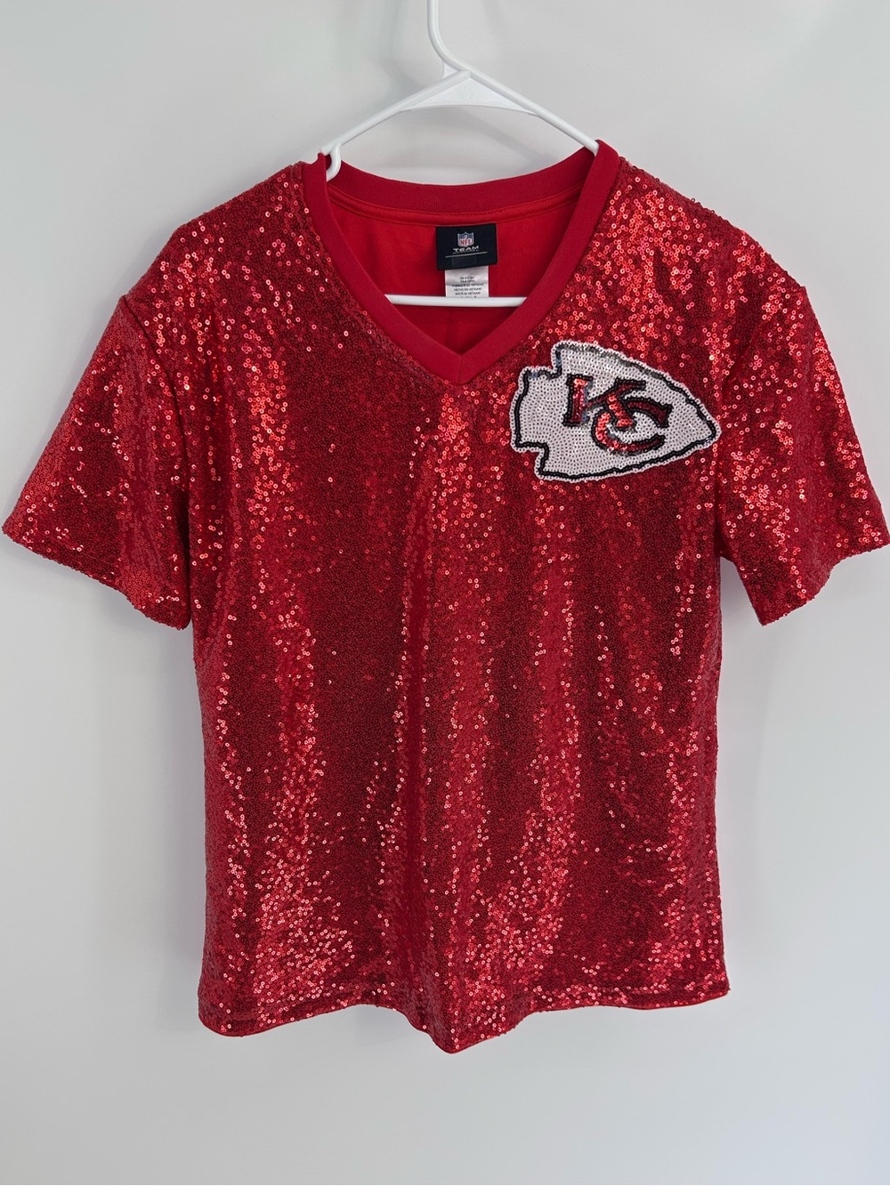 Kansas City Chiefs Travis Kelce V-Neck Sparkle Jersey - Women’s Small